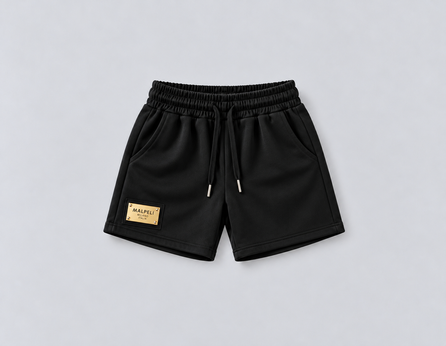Men’s Black Shorts – Gold Logo Badge | Luxury Casual Streetwear