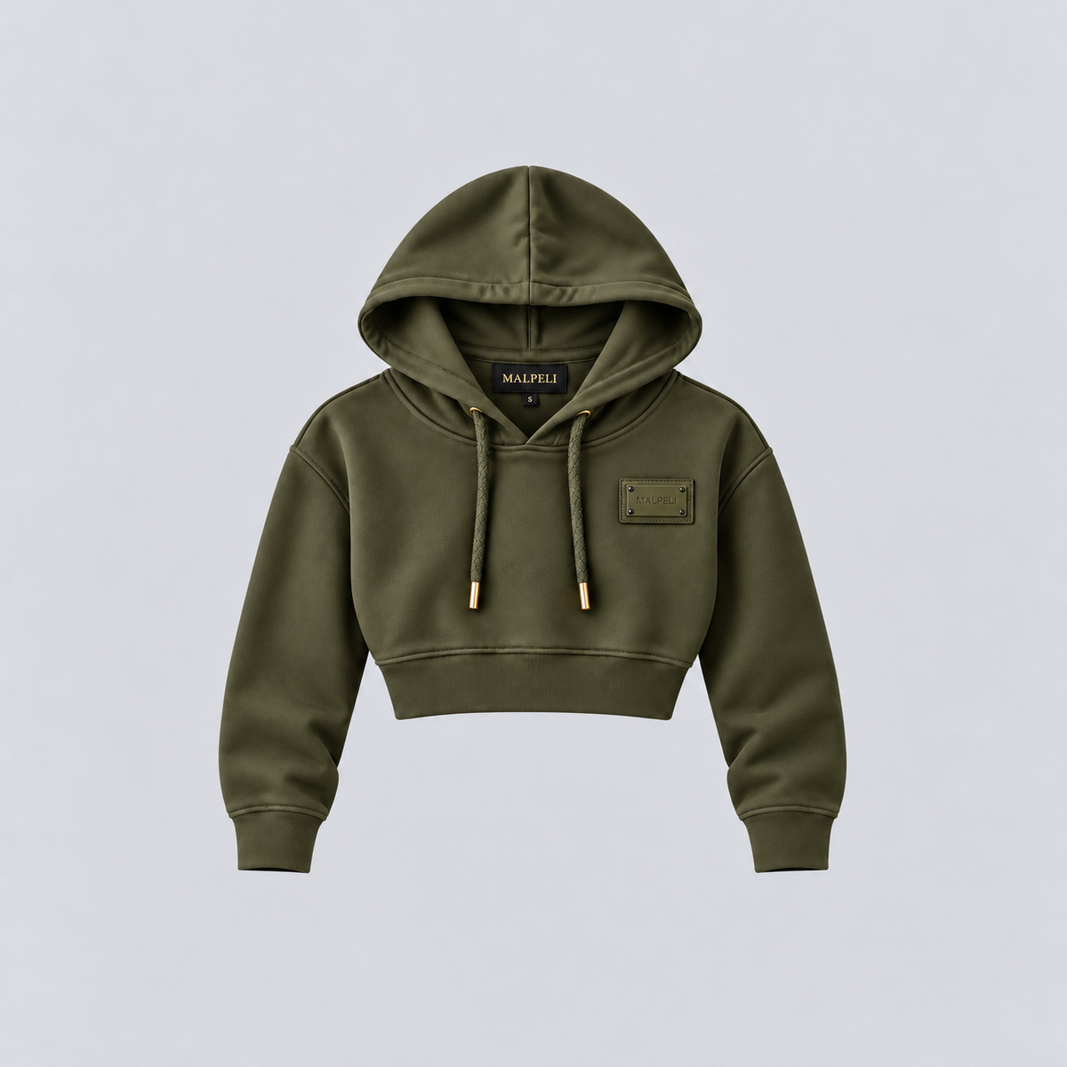 Women’s Khaki Green Cropped Hoodie – Luxury Olive Green Sweatshirt
