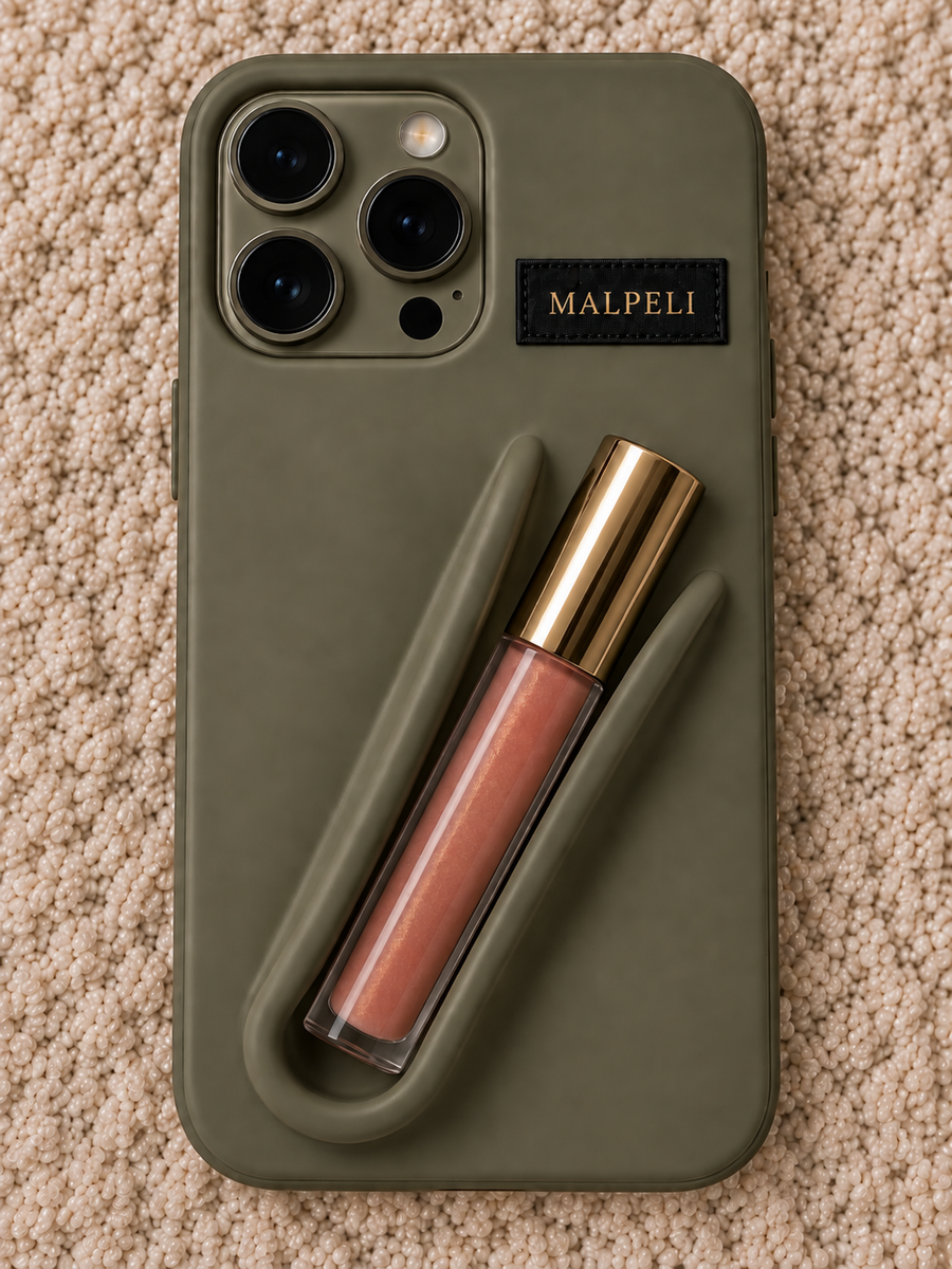 MALPELI Signature Lip Gloss Holder iPhone Case – Khaki Green