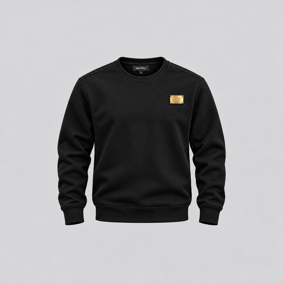 Milano Men’s Black Sweatshirt Gold Badge Luxury Crewneck Jumper