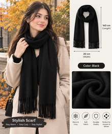Women’s Thick Knitted Winter Scarf – Solid Black