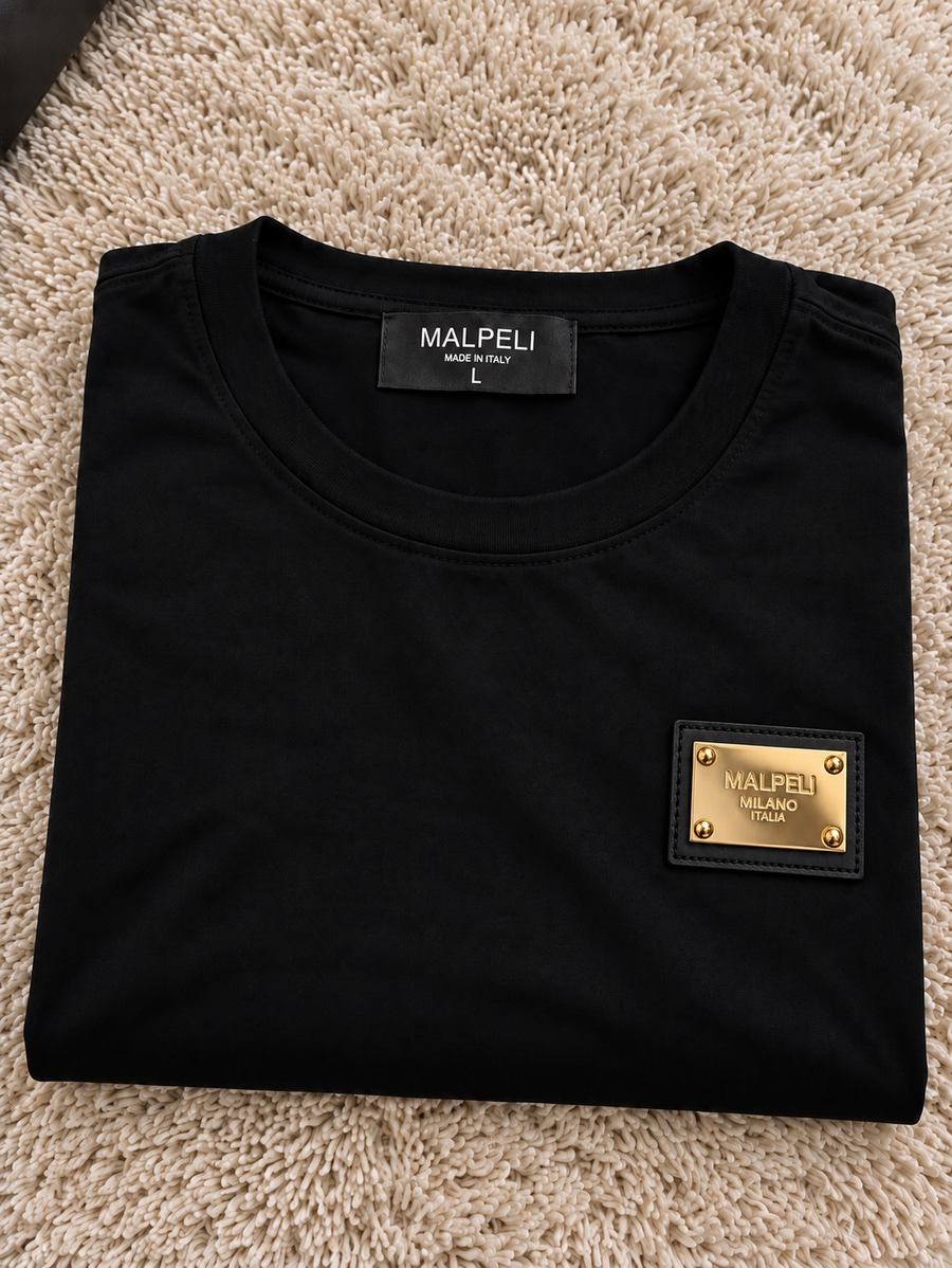 MALPELI Milano Signature Gold Plaque T-Shirt – Black