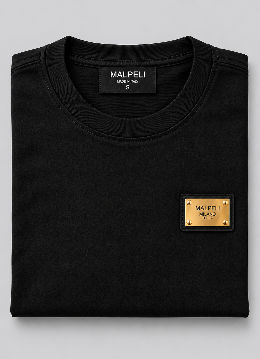 MALPELI Milano Signature Gold Plaque T-Shirt – Black