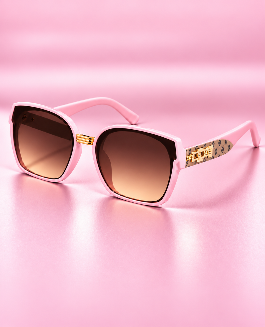 Baby Pink Oversized Square Sunglasses | Brown Gradient Gold Detail
