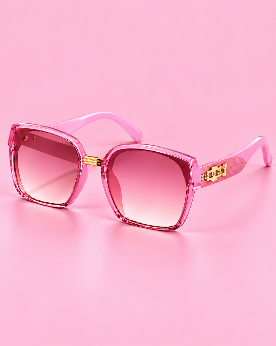 Pink Oversized Square Sunglasses | Gold Detail | Women’s Luxury Designer Style
