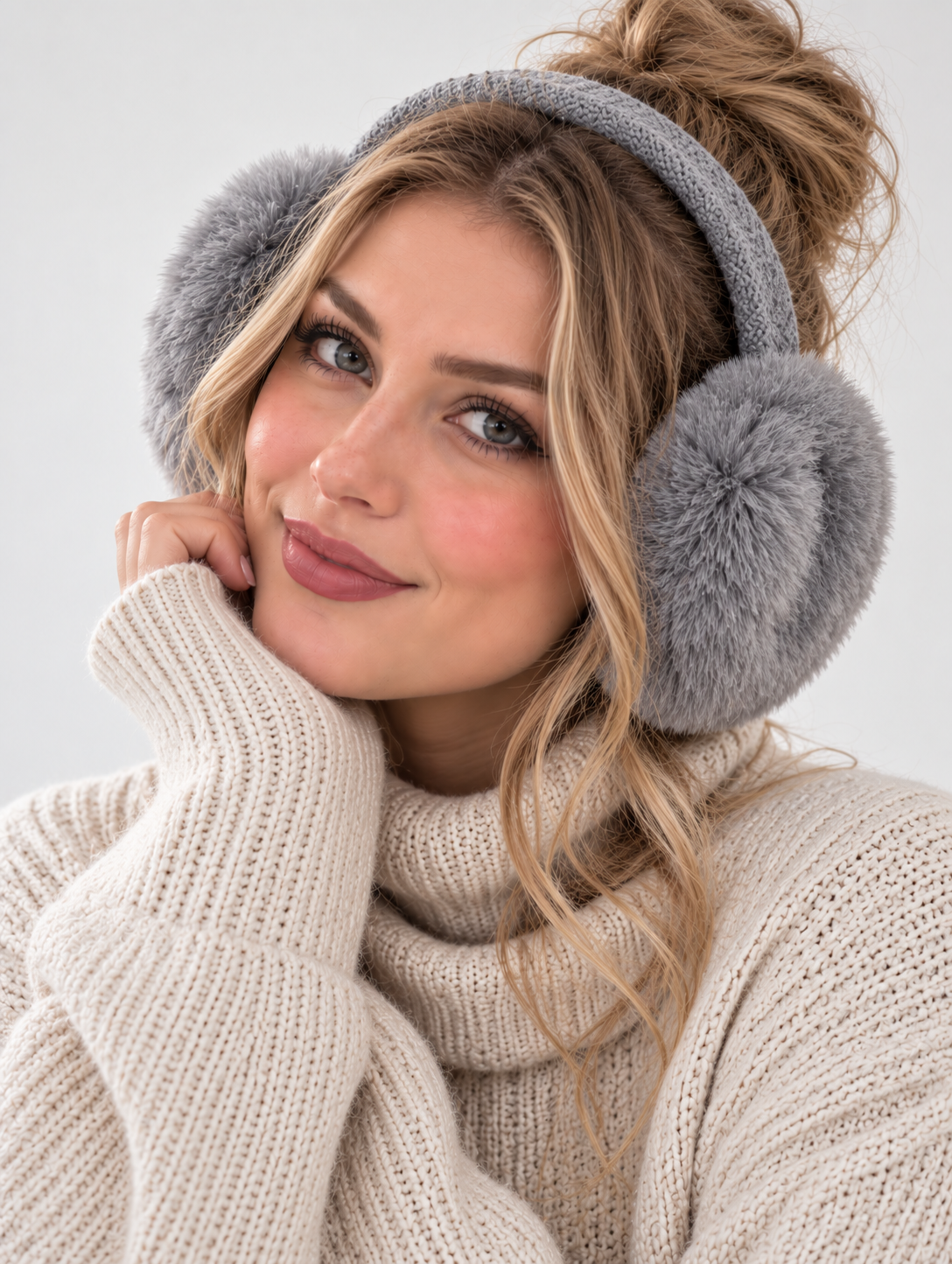 1pc Women's Soft Winter Ear Warmer, Plush Grey Fleece Earmuff Headband, Warm Cold Weather Hair Accessory for Autumn and Winter