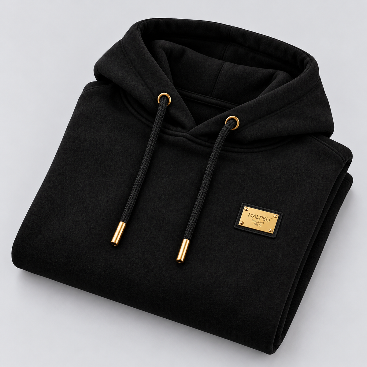 Men’s Oversized Black Hoodie – Luxury Gold Badge Pullover