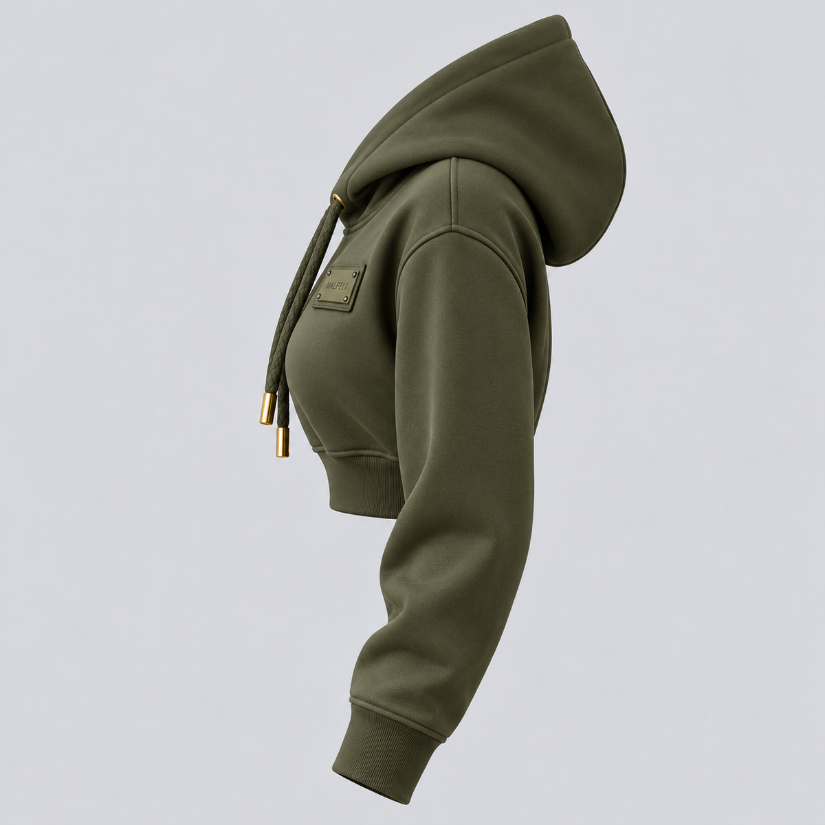Women’s Khaki Green Cropped Hoodie – Luxury Olive Green Sweatshirt