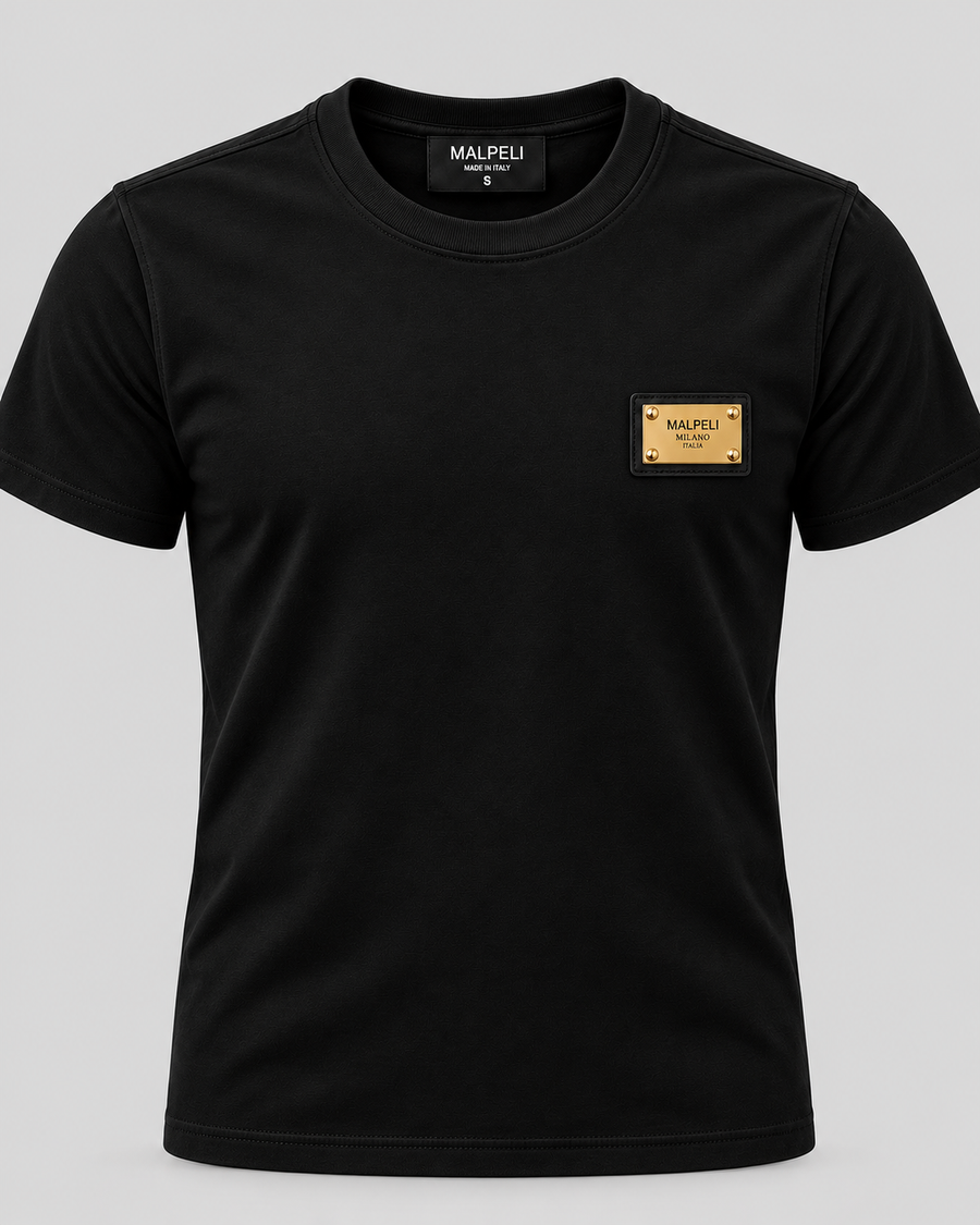 MALPELI Milano Signature Gold Plaque T-Shirt – Black