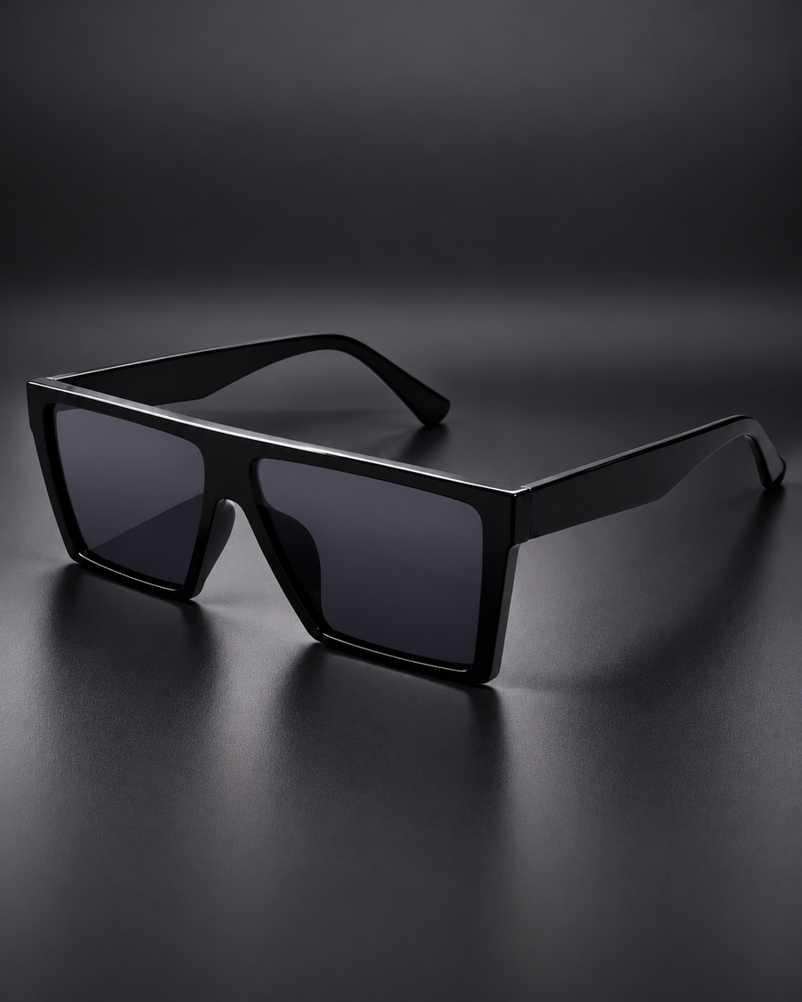 Black Oversized Square Sunglasses – Chunky Flat Top Frame, Dark Tinted Lenses, Unisex Y2K Fashion Eyewear