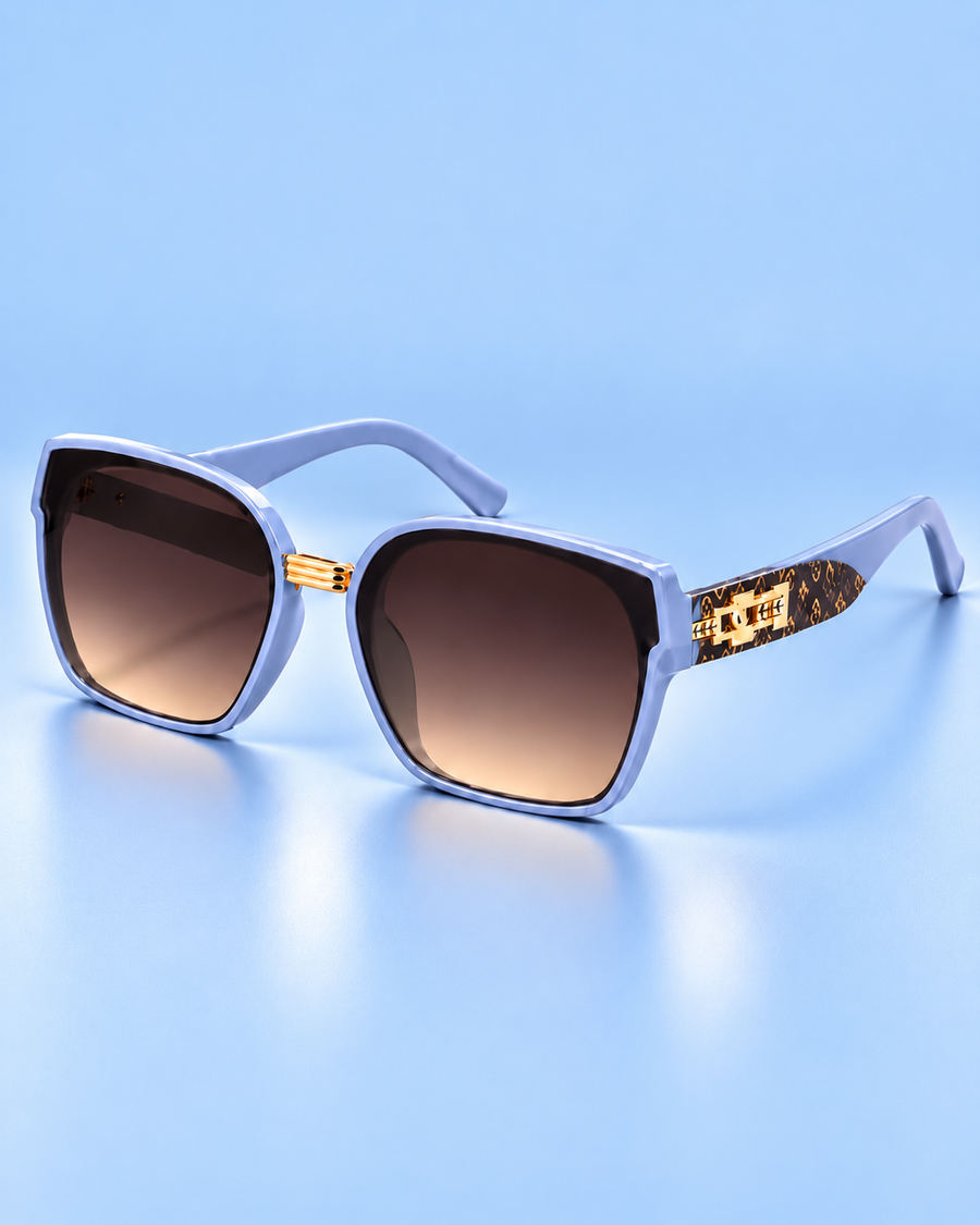 Baby blue Oversized Square Sunglasses | Brown Gradient Gold Detail