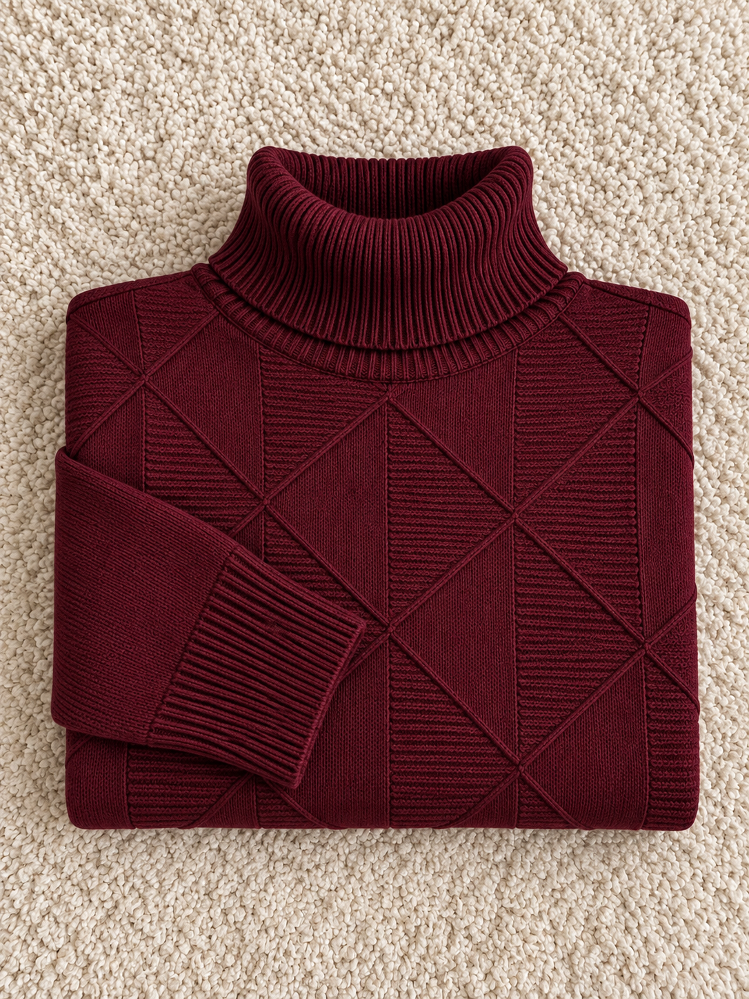 MALPELI Bordeaux Geometric Roll Neck Knit Jumper