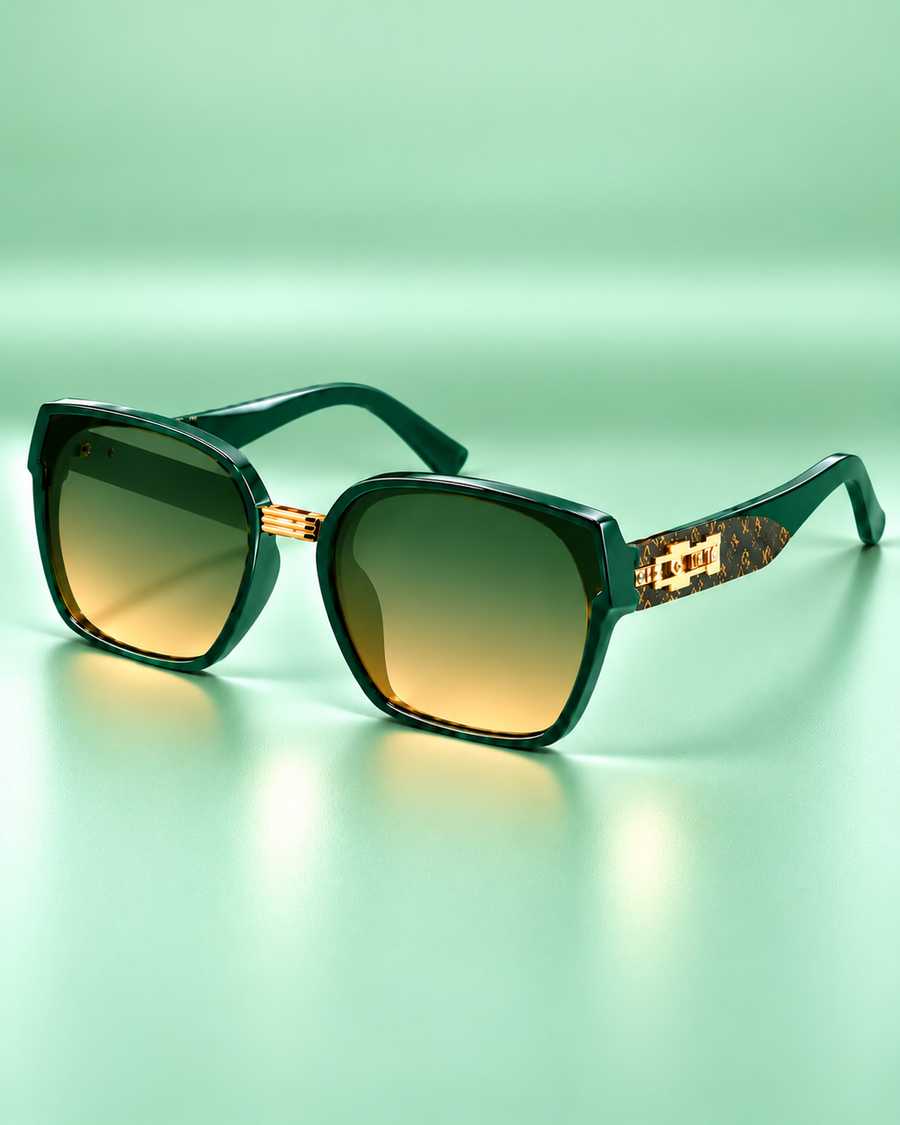 Emerald Green Oversized Sunglasses Gold Detail Square Frames