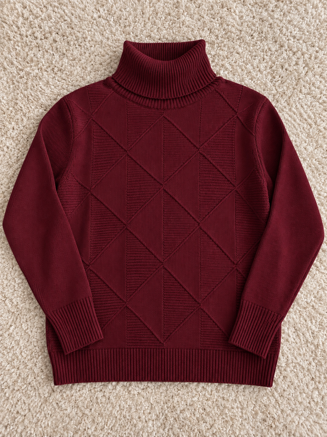 MALPELI Bordeaux Geometric Roll Neck Knit Jumper