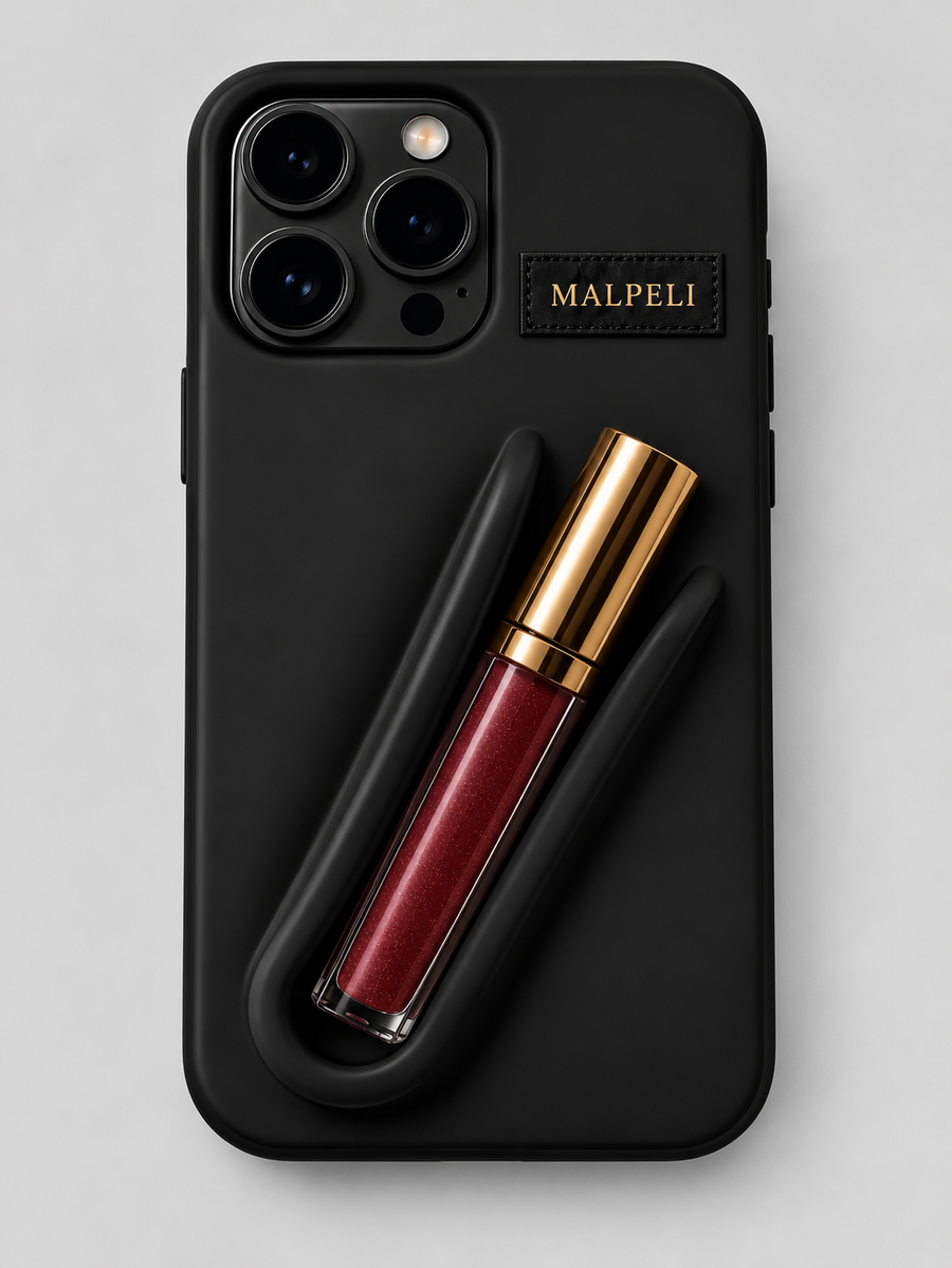 Signature Lip Gloss Holder iPhone Case – Black & Gold
