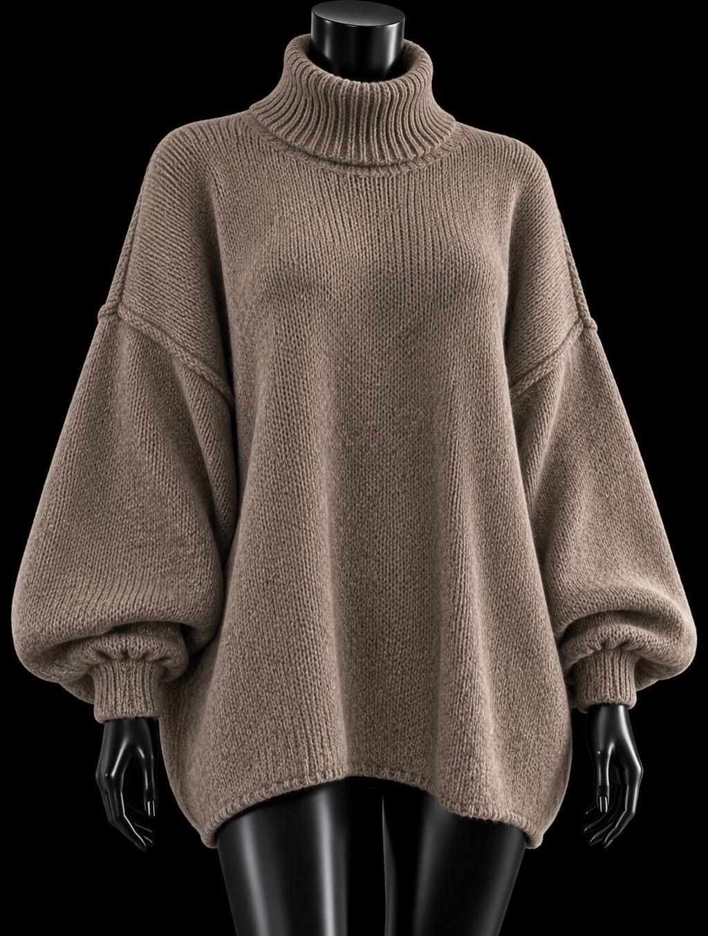 Women’s Oversized Chunky Knit Turtleneck Jumper – Balloon Sleeve Cosy Autumn Winter Sweater