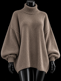 Women’s Oversized Chunky Knit Turtleneck Jumper – Balloon Sleeve Cosy Autumn Winter Sweater