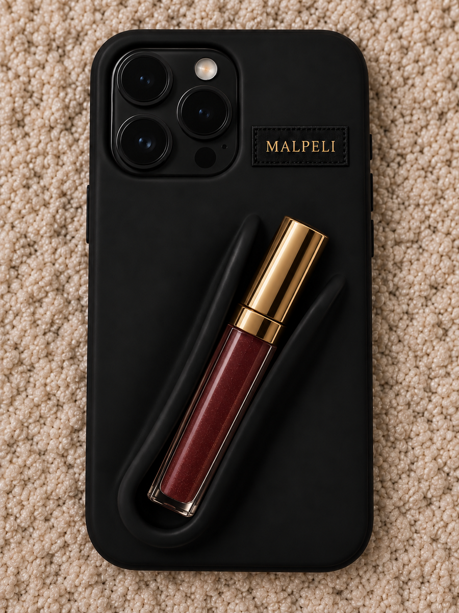 MALPELI Signature Lip Gloss Holder iPhone Case – Black & Gold