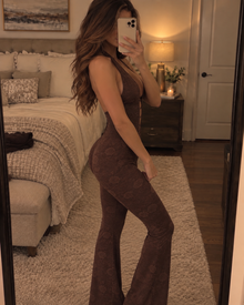 Chocolate Lace-Up Halter Flare Jumpsuit