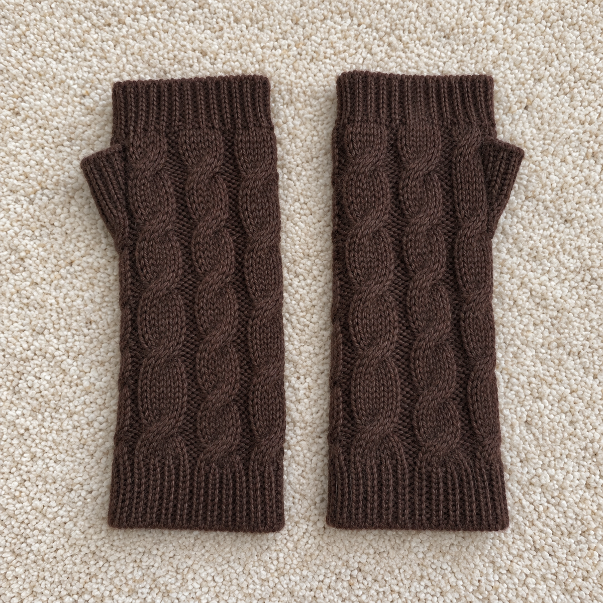 Womens Brown Cable Knit Fingerless Gloves