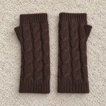 Womens Brown Cable Knit Fingerless Gloves