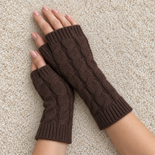 Womens Brown Cable Knit Fingerless Gloves