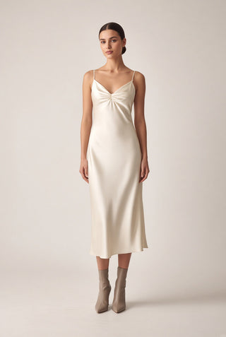 Westbourne Slip Dress: Knot Front + Tonal Hardware — Ivory