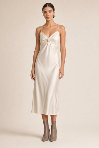 Westbourne Slip Dress: Knot Front + Tonal Hardware — Ivory