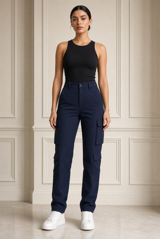 Arden Midnight Pique Textured Cargo Trousers — Clean Zip