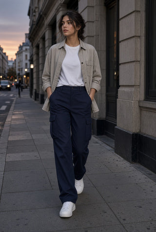Arden Midnight Pique Textured Cargo Trousers — Clean Zip
