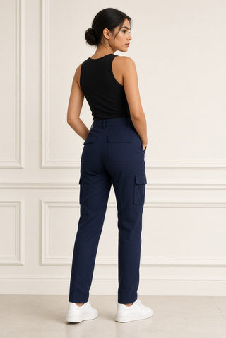 Arden Midnight Pique Textured Cargo Trousers — Clean Zip