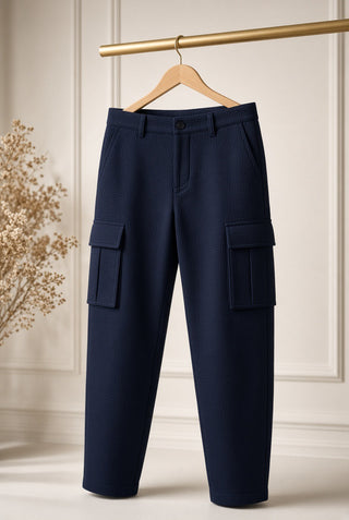 Arden Midnight Pique Textured Cargo Trousers — Clean Zip