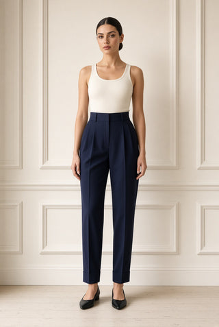 Arden Midnight Storm Collar Pleated Trousers — Structured Cuff
