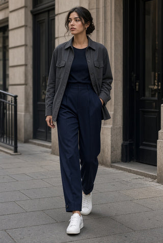 Arden Midnight Storm Collar Pleated Trousers — Structured Cuff
