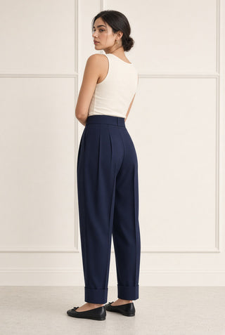 Arden Midnight Storm Collar Pleated Trousers — Structured Cuff