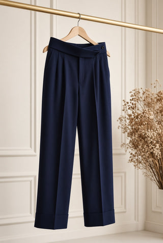 Arden Midnight Storm Collar Pleated Trousers — Structured Cuff