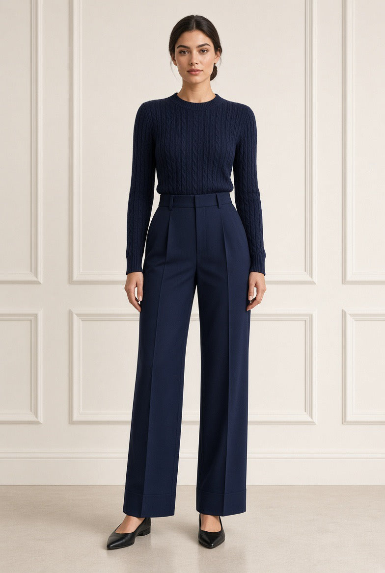 Aster Cable Jumper with Defined Shoulder — Clean Cut, Midnight