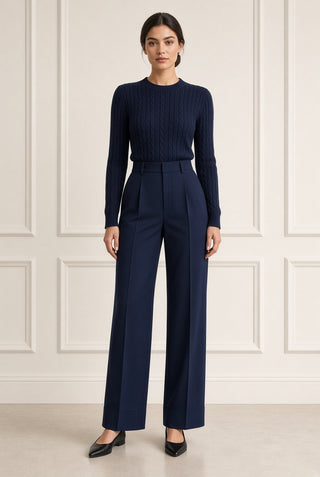 Aster Cable Jumper with Defined Shoulder — Clean Cut, Midnight