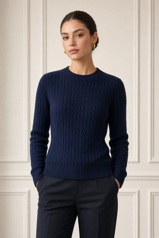 Aster Cable Jumper with Defined Shoulder — Clean Cut, Midnight