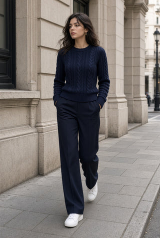Aster Cable Jumper with Defined Shoulder — Clean Cut, Midnight