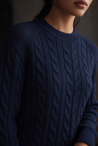 Aster Cable Jumper with Defined Shoulder — Clean Cut, Midnight