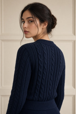 Aster Cable Jumper with Defined Shoulder — Clean Cut, Midnight