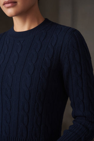Aster Cable Jumper with Defined Shoulder — Clean Cut, Navy