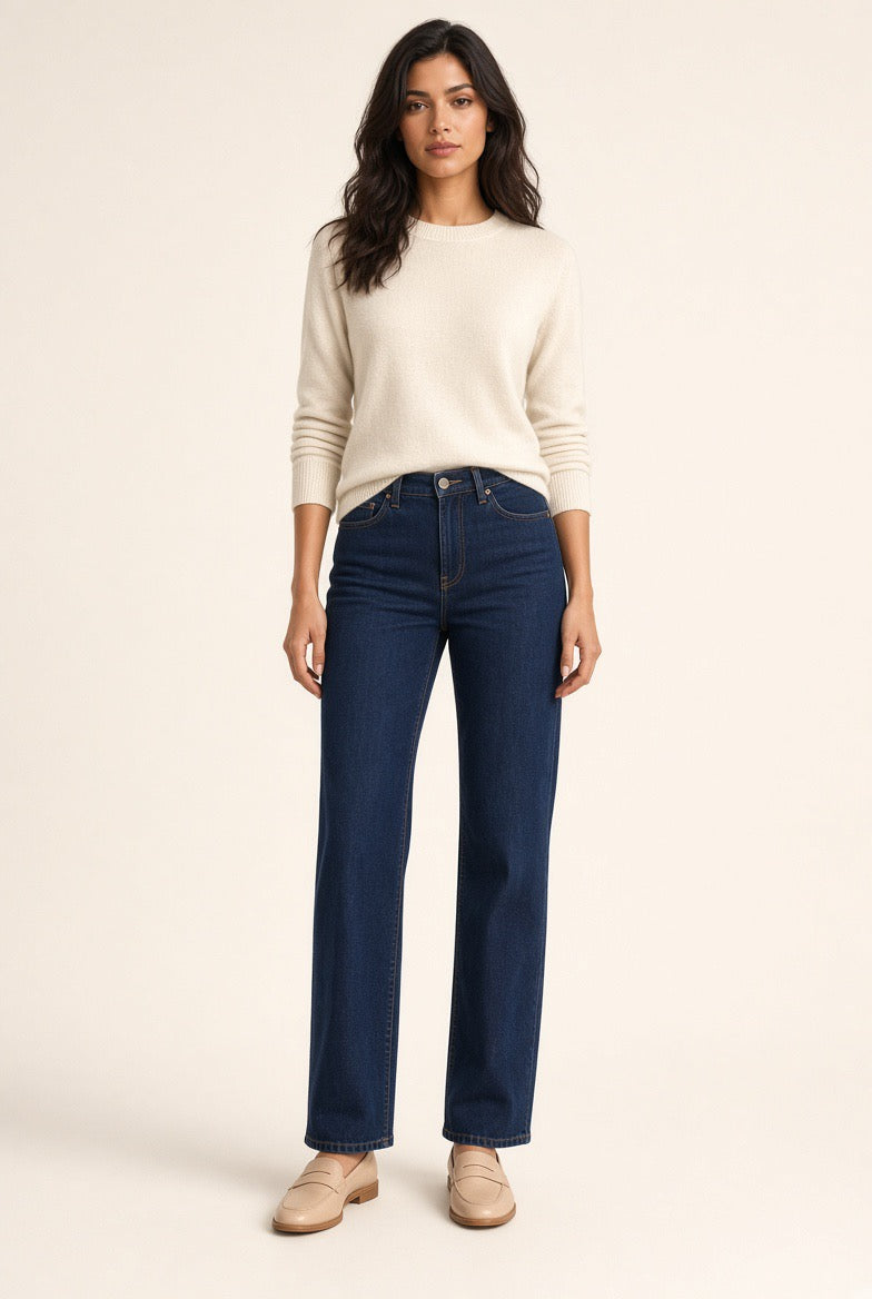 Belgrave Navy Soft Brushed Straight Jeans — Clean Zip