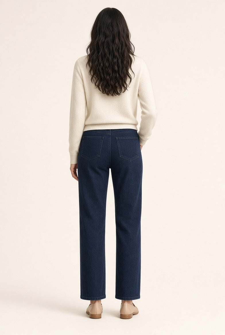 Belgrave Navy Soft Brushed Straight Jeans — Clean Zip