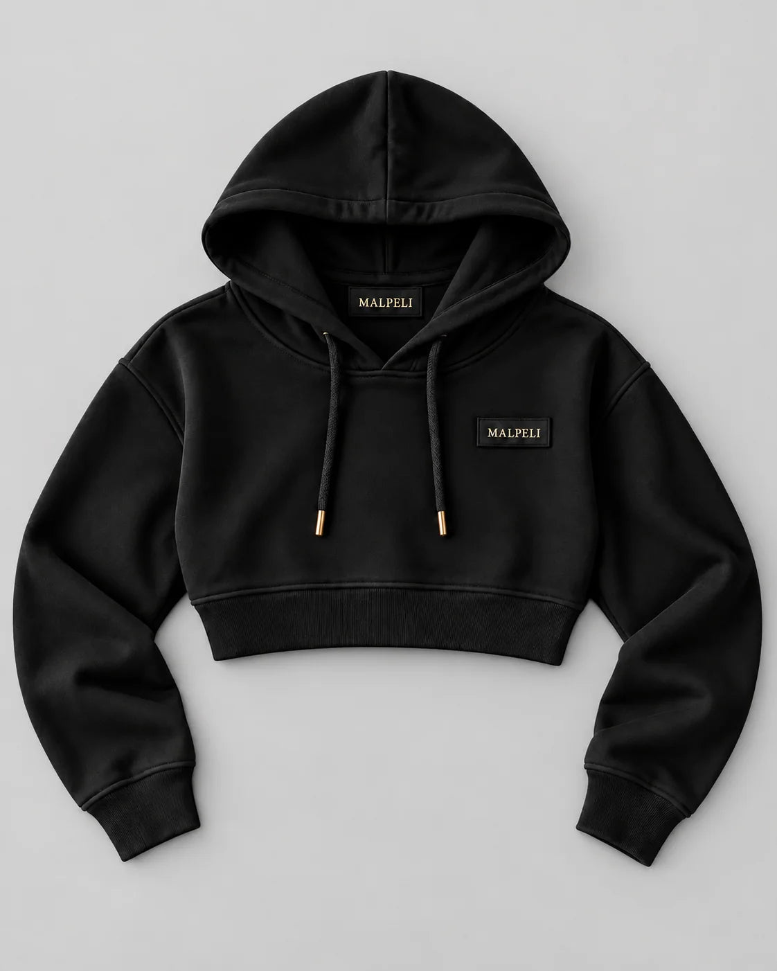 Black Cropped Hoodie – Luxury Gold Logo Oversized Fit Pullover