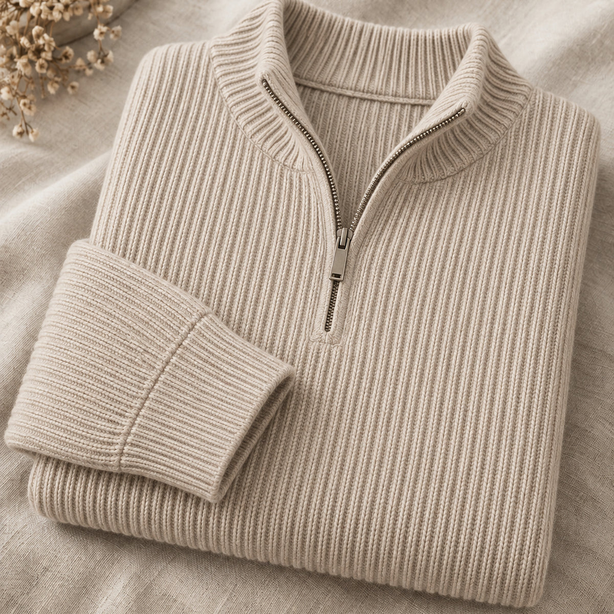 Arden Soft Shoulder Zip-Neck Knit | Taupe / Layer-Friendly Weight