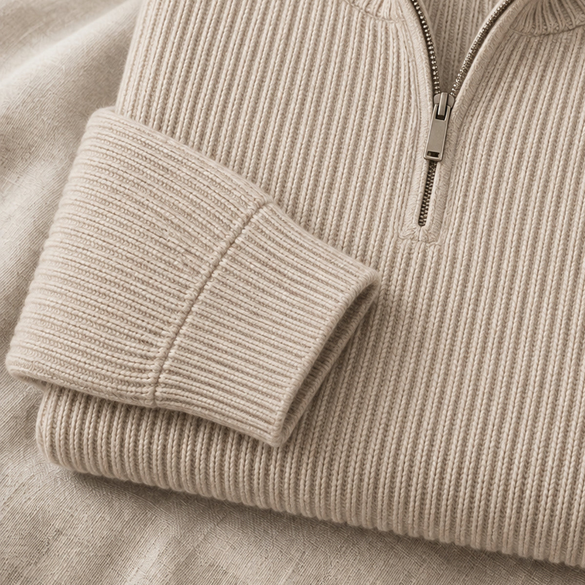 Arden Soft Shoulder Zip-Neck Knit | Taupe / Layer-Friendly Weight
