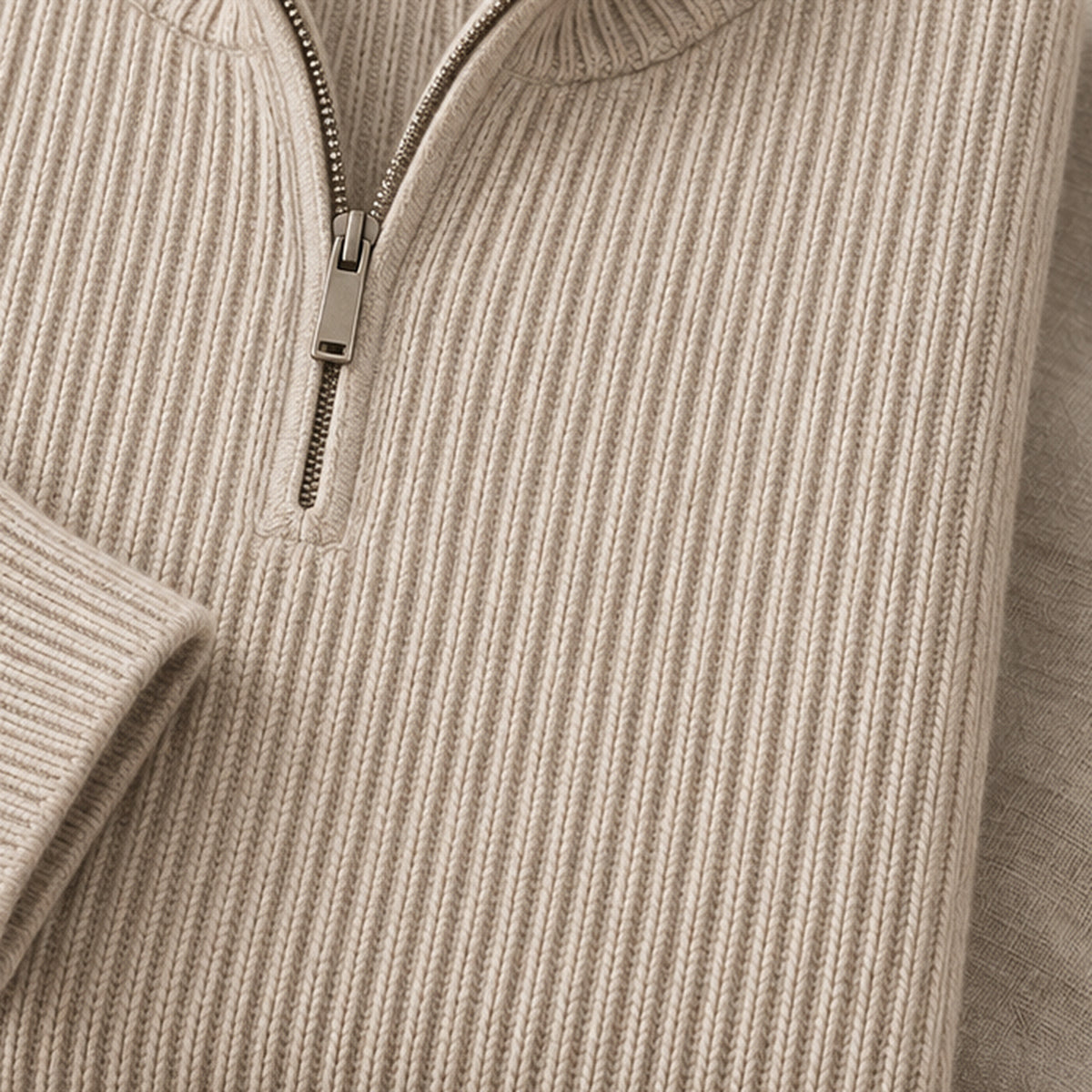 Arden Soft Shoulder Zip-Neck Knit | Taupe / Layer-Friendly Weight