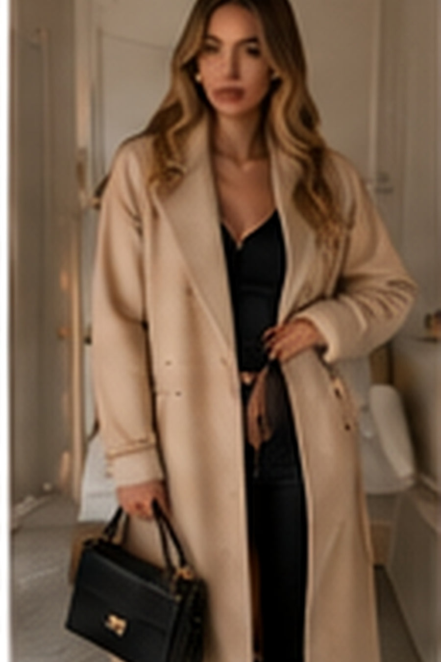 Tie Waist Aurelia Trench Coat in Mocha — Defined Shoulder